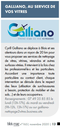 Encart publicitaire Blois-Mag à entête Galliano